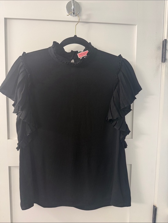kate spade Tops - kate spade black ruffle-sleeve mock neck blouse